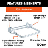 Curt 25011 Safety Pin, 5/16 in Dia Pin, 3 in OAL, Carbon Steel, Zinc