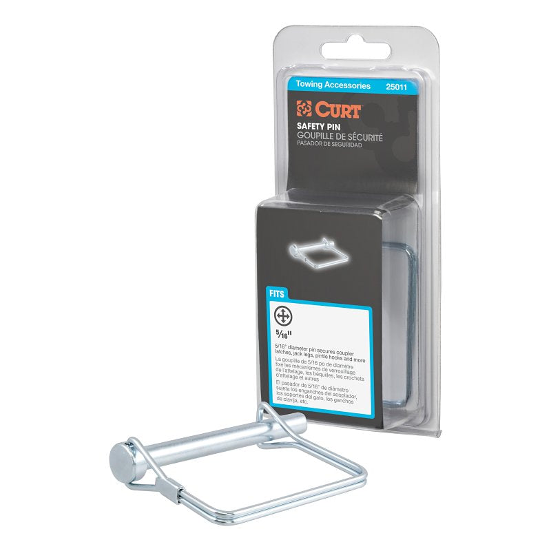 Curt 25011 Safety Pin, 5/16 in Dia Pin, 3 in OAL, Carbon Steel, Zinc
