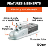 Curt 25135 Trailer Coupler, 3500 lb, 2 in Ball, Zinc