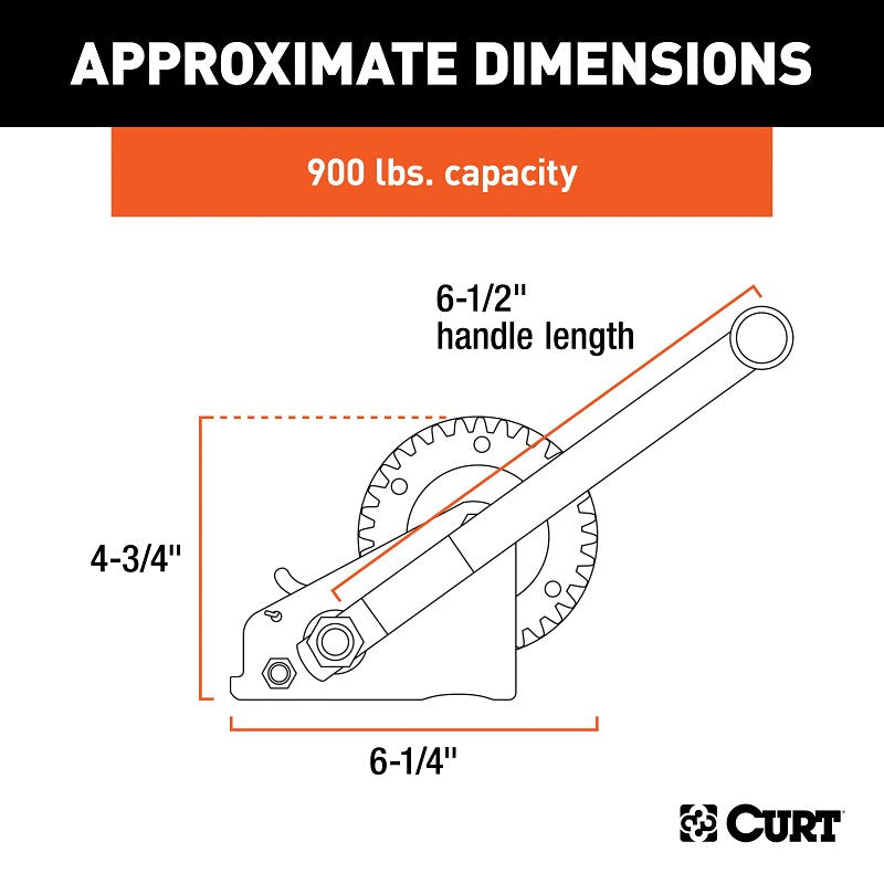 Curt 29423 Hand Crank Winch, 900 lb, Steel