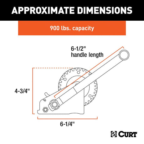 Curt 29423 Hand Crank Winch, 900 lb, Steel