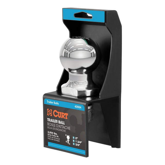 Curt 40064 Trailer Ball, 2 in Dia Ball, 3500 lb Gross Towing, 160 ft-lb Tongue Load, Steel, 1-3/4 in Shank Length, 1/PK