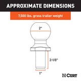 Curt 40070 Trailer Ball, 2 in Dia Ball, 1 in Dia Shank, 7500 lb Gross Towing, Steel