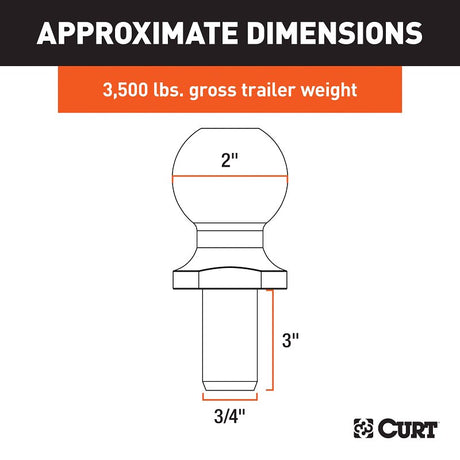 Curt 40073 Trailer Ball, 2 in Dia Ball, 3/4 in Dia Shank, 3500 lb Gross Towing, 160 ft-lb Tongue Load, Steel, 1/PK