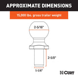 Curt 40078 Trailer Ball, 2-5/16 in Dia Ball, 1-1/4 in Dia Shank, 15,000 lb Gross Towing, Steel