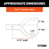 Curt 45341 Ball Mount, 8-1/2 in L, 4 in Drop, 3 in Rise, Class 5 Hitch, Steel, Carbide
