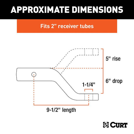 Curt 45342 Ball Mount, 9-1/2 in L, 6 in Drop, 5 in Rise, Class 5 Hitch, Steel, Carbide