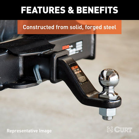 Curt 45342 Ball Mount, Cat Class 5, 1-Hole, 2 in, 1-1/4 in Dia Hitch Ball, Steel, Powder-Coated