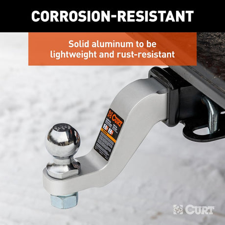 Curt 45361 Ball Mount, 8-1/2 in L, 4 in Drop, 3 in Rise, Class 3 Hitch, 1 in Dia Hitch Ball, Aluminum