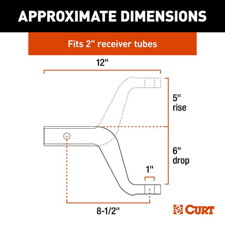 Curt 45362 Ball Mount, 8-1/2 in L, 6 in Drop, 5 in Rise, Class 3 Hitch, 1 in Dia Hitch Ball, Aluminum