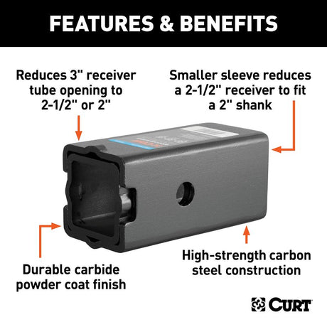 Curt 45408 Reducer Sleeve Set, Carbon Steel, Powder-Coated