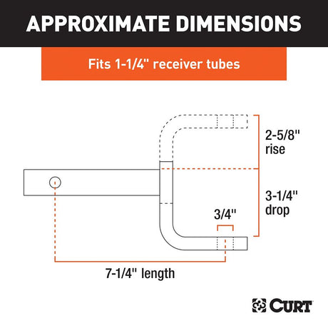 Curt 45521 Ball Mount, 7-1/4 in L, 3-1/4 in Drop, 2-5/8 in Rise, Class 2 Hitch, Steel, Powder-Coated