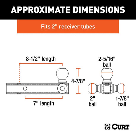 Curt 45652 Multi Ball-Mount, 1-7/8, 2, 2-5/16 in Dia Hitch Ball, Carbon Steel, Powder-Coated