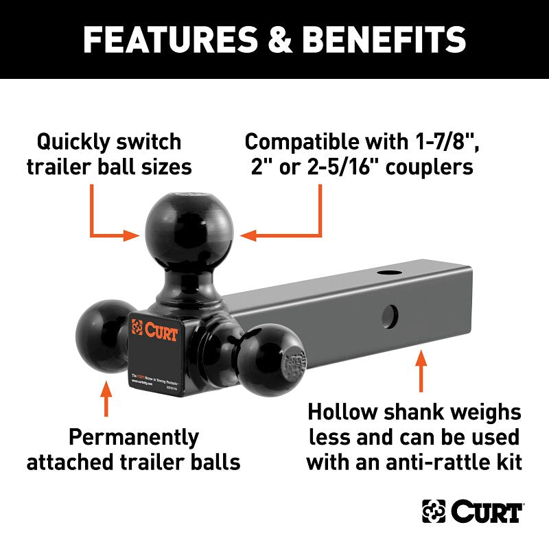 Curt 45652 Multi Ball-Mount, 1-7/8, 2, 2-5/16 in Dia Hitch Ball, Carbon Steel, Powder-Coated