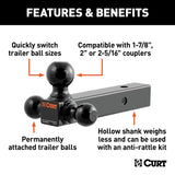 Curt 45652 Multi Ball-Mount, 1-7/8, 2, 2-5/16 in Dia Hitch Ball, Carbon Steel, Powder-Coated