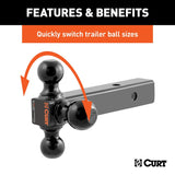 Curt 45652 Multi Ball-Mount, 1-7/8, 2, 2-5/16 in Dia Hitch Ball, Carbon Steel, Powder-Coated
