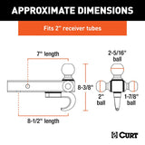 Curt 45675 Ball-Mount, 1-7/8, 2, 2-5/16 in Dia Hitch Ball, Steel, Carbide