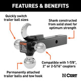 Curt 45675 Ball-Mount, 1-7/8, 2, 2-5/16 in Dia Hitch Ball, Steel, Carbide