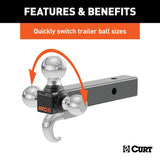 Curt 45675 Ball-Mount, 1-7/8, 2, 2-5/16 in Dia Hitch Ball, Steel, Carbide