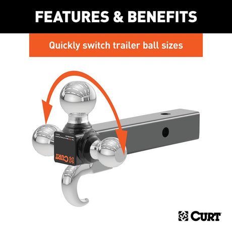 Curt 45675 Ball-Mount, 1-7/8, 2, 2-5/16 in Dia Hitch Ball, Steel, Carbide