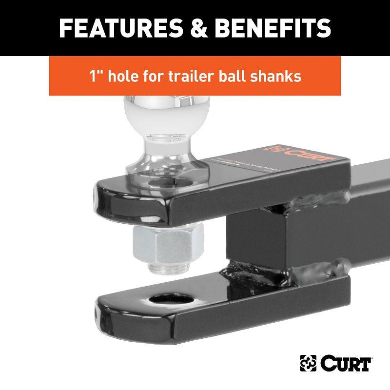 Curt 45821 Ball Mount, 1 in Dia Hitch Ball, Steel Hitch Ball, Gloss Black Powder-Coated