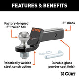 Curt 45836 Ball Mount, 8-1/4 in L, 2 in Drop, 2 in Dia Hitch Ball, Powder-Coated