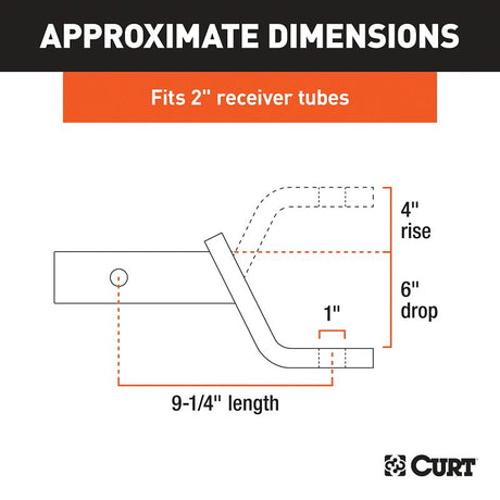 Curt 45870 Ball Mount, 9-1/4 in L, 6 in Drop, 4-1/4 in Rise, Powder-Coated