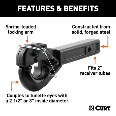 Curt 48005 Pintle Hook, 10,000 lb Working Load, Steel, Gloss Black