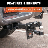 Curt 48323 Adjustable Pintle-Mount Plate, Steel, Carbide Powder-Coated, Black