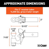 Curt 48406 SecureLatch Receiver Mount Ball and Pintle Hitch, 2-5/16 in Dia Hitch Ball, Carbon Steel