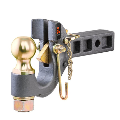 Curt 48406 SecureLatch Receiver Mount Ball and Pintle Hitch, 1-Hole, 2 in, 2-5/16 in Dia Hitch Ball, Carbon Steel