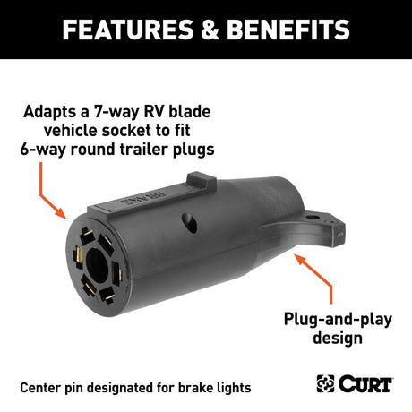 Curt 57661 Electrical Adapter, 7-Way, Includes: 4-Way Flat, 4-Way Round, 5-Way Flat, 6-Way Round, 7-Way RV Blades