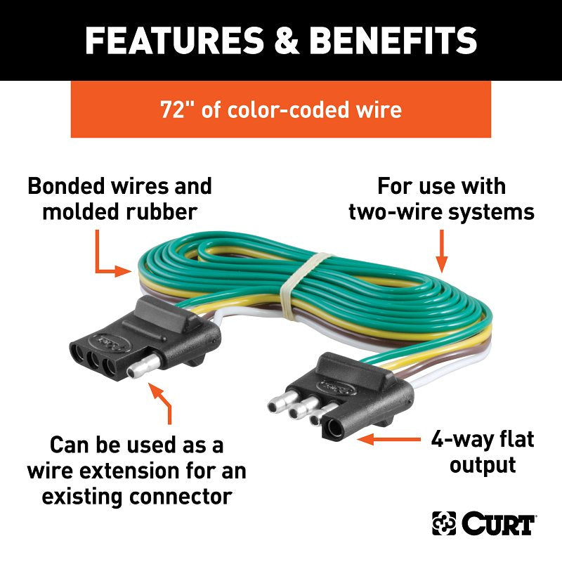 Curt 58051 4-Way Flat Connector Plug and Socket, For: Vehicles and Trailers with 2-Wire Systems