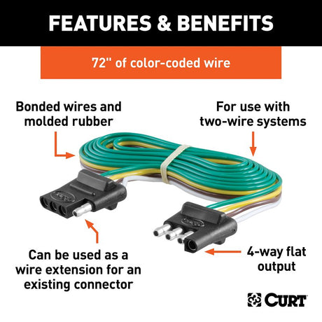 Curt 58051 4-Way Flat Connector Plug and Socket, For: Vehicles and Trailers with 2-Wire Systems