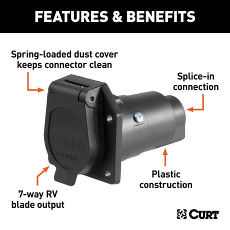 Curt 58151 Vehicle End Connector Socket, 12 V, Black