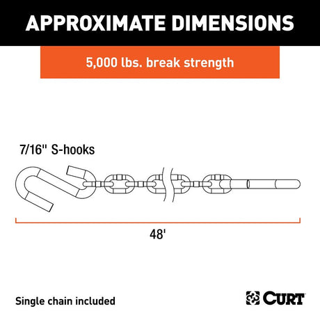 Curt 80031 Safety Chain, 48 in L, 30 Grade, 5000 lb Working Load, Steel, Zinc