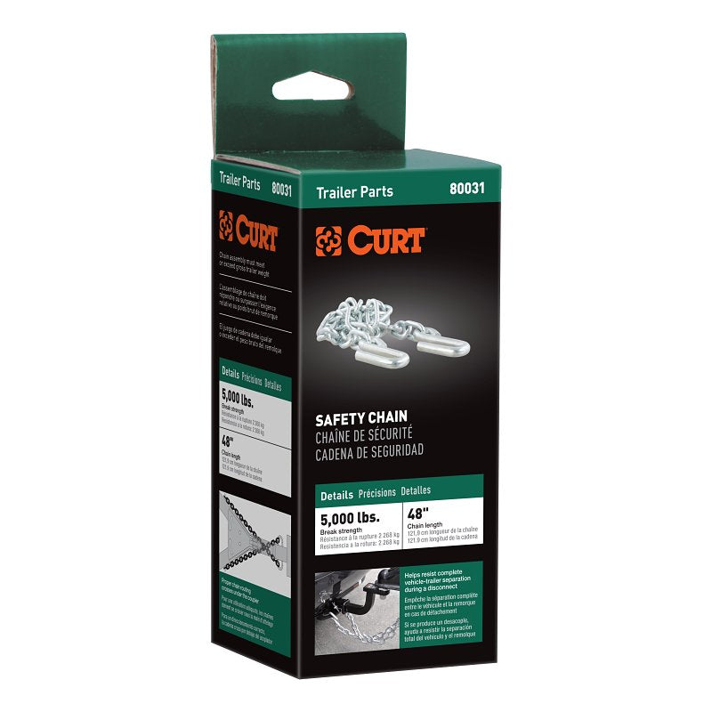 Curt 80031 Safety Chain, 48 in L, 30 Grade, 5000 lb Working Load, Steel, Zinc