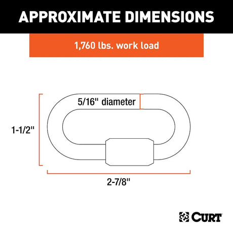Curt 82903 Quick Link, 5/16 in Trade, 1760 lb Working Load, Steel, Clear Zinc