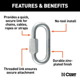 Curt 82903 Quick Link, 5/16 in Trade, 1760 lb Working Load, Steel, Clear Zinc