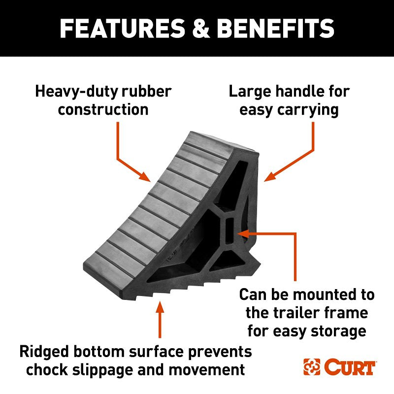 Curt 22801 Wheel Chock, 7-3/8 in L, 5-7/8 in W, 3-7/8 in H, Rubber