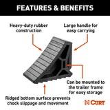 Curt 22801 Wheel Chock, 7-3/8 in L, 5-7/8 in W, 3-7/8 in H, Rubber