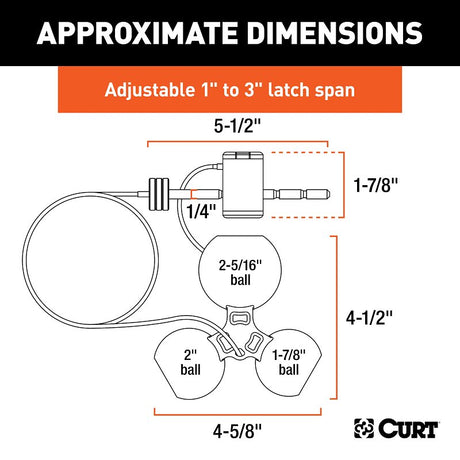 Curt 23082 Tri-Ball Trailer Coupler Lock, Universal Hitch, 1/4 in Dia Pin, 11 in OAL, Polymer