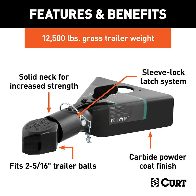 Curt 25227 Trailer Coupler, 12,500 lb, 2-5/16 in Ball, Powder-Coated