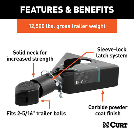 Curt 25227 Trailer Coupler, 12,500 lb, 2-5/16 in Ball, Powder-Coated