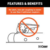 Curt QuickPin Series 25470 No-Latch Trailer Coupler, 3500 lb, 2 in Ball, Powder-Coated, 1/PK