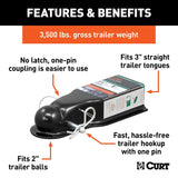 Curt QuickPin Series 25472 No-Latch Trailer Coupler, 3500 lb, 2 in Ball, Powder-Coated, Black, 1/PK