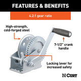 Curt 29424 Hand Crank Winch, Electric, 1200 lb, Steel