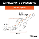 Curt 29433 Hand Crank Winch with 15 ft Strap, Hand Crank, 900 lb, Steel
