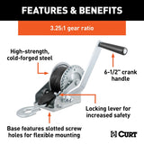 Curt 29433 Hand Crank Winch with 15 ft Strap, Hand Crank, 900 lb, Steel