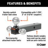 Curt 45001 Ball-Mount, 1-7/8, 2, 2-5/16 in Dia Hitch Ball, Steel, Powder-Coated